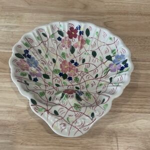 Vtg 1930s-40s Blue Ridge Southern Potteries Handpainted Floral 9" Shell Bowl